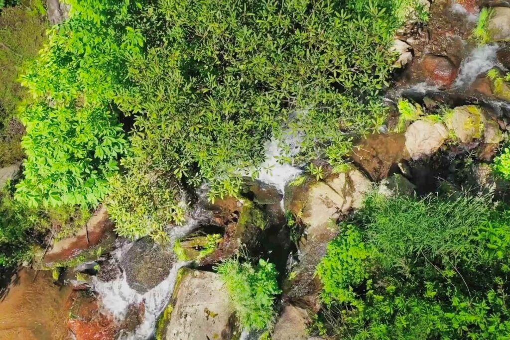 drone above hosta falls looking down