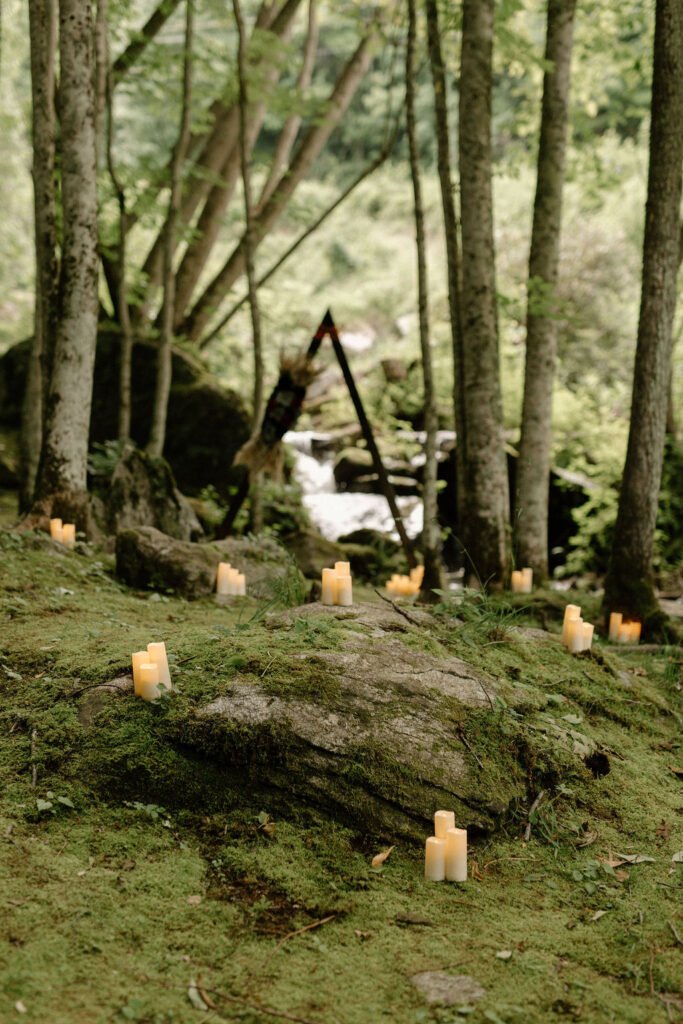 micro wedding ceremony by waterfalls