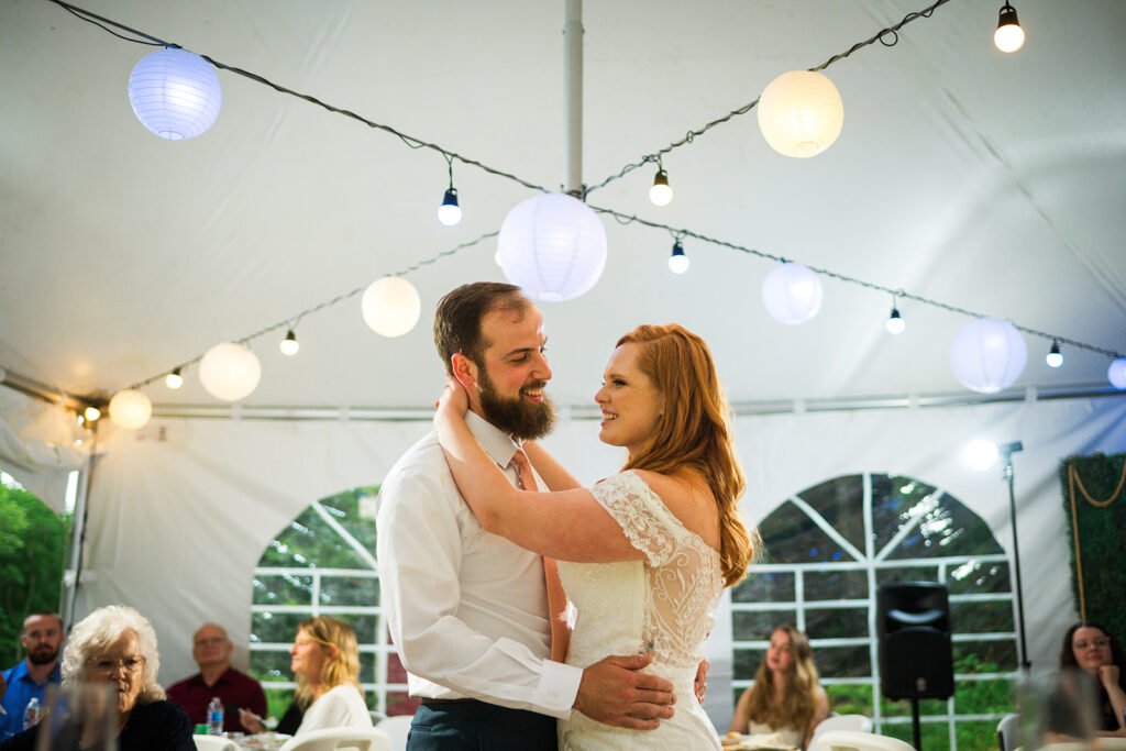 small wedding vs traditional wedding couple dancing