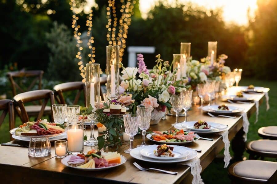 micro wedding catering long table